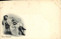 CPA Fantaisie Femme Lise Fleuron Chat