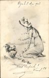 CPA Fantaisie Femme Poules