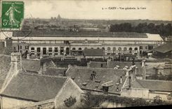 VINTAGE POSTCARD Caen View Train station Train