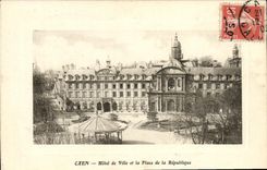 VINTAGE POSTCARD Caen Town hall and the Place of the Republic