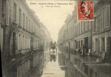 VINTAGE POSTCARD Caen Inonde December 31st  1925 Crue January 1st  1926 of L Decorates Street of the Carmelite friars