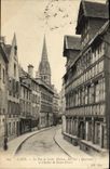 VINTAGE POSTCARD Caen the Street of Jail House known as of Quatrans and bell tower of Saint Pierre