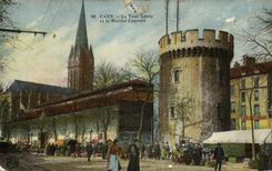VINTAGE POSTCARD Caen the Tower Leroy and Market Covered