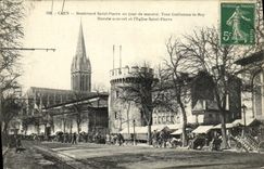 VINTAGE POSTCARD Caen Boulevard Saint Pierre one Day of Market Gullaume Tower Roy Goes covered and L church Saint Pierre