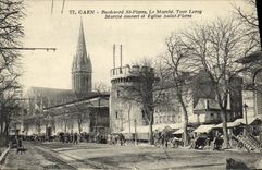 VINTAGE POSTCARD Caen Boulevnrd St Pierre Market Leroy Turn Goes covered and Church Saint Pierre