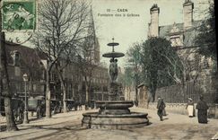 VINTAGE POSTCARD Caen Fountain of the 3 Graces