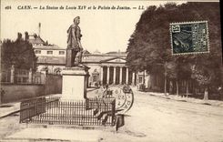 VINTAGE POSTCARD Caen the Statue of Louis XIV and Law courts