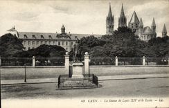 VINTAGE POSTCARD Caen the Statue of Louis XIV and the college