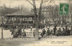 VINTAGE POSTCARD Caen Musique Militaiire Places Republic