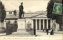 VINTAGE POSTCARD Caen Law courts and the Statue of Louis XIV