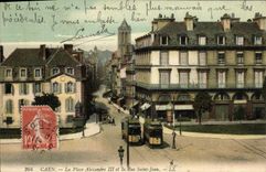 VINTAGE POSTCARD Caen the Place Alexandre III and the Street Saint Jean Tram