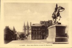VINTAGE POSTCARD Caen Places Martin Saint and Statue of Duguesclin