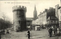 VINTAGE POSTCARD Caen Places Fish shop and the Tower the Belch