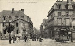 VINTAGE POSTCARD Caen the Place Holy Alexandre III Street Jean Tram