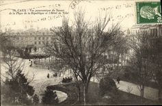 VINTAGE POSTCARD Caen Panoramic View of the Public garden of the Place of the Republic and L Town hall