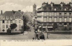 VINTAGE POSTCARD Caen Places Alexandre III and the Street St Jean Tramway