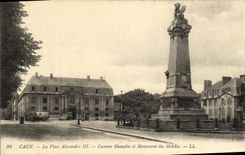 VINTAGE POSTCARD Caen the Place Alexandre III Hamelin Barracks and Monument of the mobiles