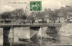 VINTAGE POSTCARD Caen the Bridge on L Decorates Boats