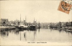 VINTAGE POSTCARD Caen Quay Vendeuvre Boats