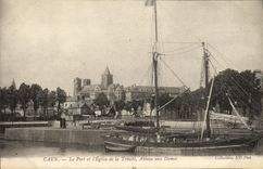 VINTAGE POSTCARD Caen the Port and L church of the Trinity Abbey to the Ladies Sailing Boat