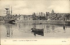 VINTAGE POSTCARD Caen the Port and L Church of the Trinity Boats