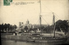 VINTAGE POSTCARD Caen the Port and L Church of the Trinity Sailing Boat