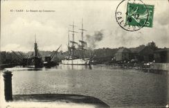 VINTAGE POSTCARD Caen the Basin the Commercial Sailing Boat