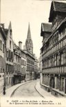VINTAGE POSTCARD Caen the Street of Jail House known as of and the Bell tower of Saint Pierre