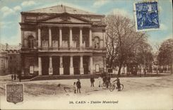 VINTAGE POSTCARD Caen the Municipal Theater Children Bicycle Cycles
