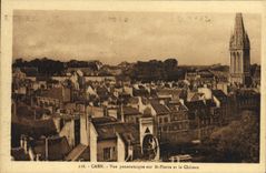VINTAGE POSTCARD Caen Panoramic View on St Pierre and the Castle