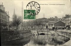 El Saint Pierre L canal de alimentacion y el pescado de Caen Bouluvard de la POSTAL de la VENDIMIA hace compras
