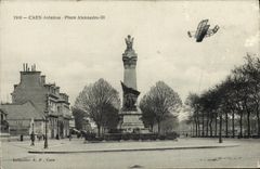 VINTAGE POSTCARD Caen Aviation Places Alexandre III Plane