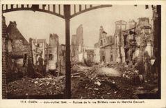 La POSTAL Caen junio de la VENDIMIA arruina julio del St Malo de la calle visto Militaria de julio de 1944 cubierto mercado junio