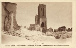 La POSTAL Caen Hiver L St Jean Neigue de la VENDIMIA de la iglesia cubre las ruinas de alrededor Hiver 1944 1945 Militaria