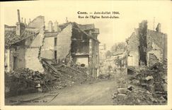 VENDIMIA POSTAL Caen junio calle de Militaria de julio de 1944 de L iglesia Julien Saint