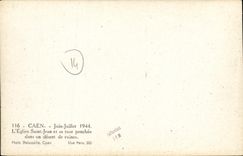 POSTAL Caen junio julio L iglesia Jean santo y su torre de la VENDIMIA que se inclina en un desierto de las ruinas de Militaria