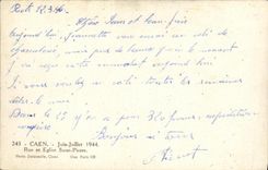 VENDIMIA POSTAL Caen junio Saint Pierre de Militaria de la calle y de la iglesia de julio de 1944