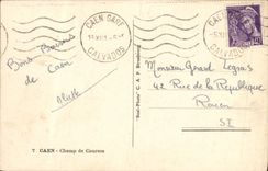 Caballos de Hippisme del hipodromo de Caen de la POSTAL de la VENDIMIA