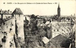 Paredes de Caen de la POSTAL de la VENDIMIA del castillo y de la Campana torre del Saint Pierre