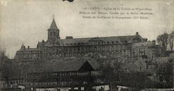 Iglesia de Caen de la POSTAL de la VENDIMIA de la abadia de dios de la trinidad y del hotel con las senoras