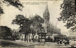 Saint Pierre de la iglesia de Caen de la POSTAL de la VENDIMIA visto del bulevar