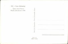 Flecha del St Pedro de la iglesia de Caen de la POSTAL de la VENDIMIA destruida en 1944