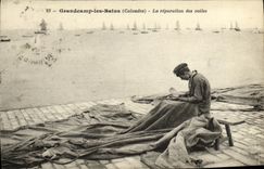 VINTAGE POSTCARD Grandcamp les Bains the repair of the veils Sinner TOP