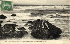 VINTAGE POSTCARD Hennequeville Black Rocks Effect Sea