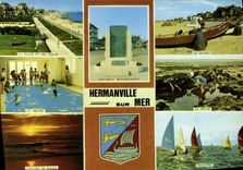 MODERN CARD Hermanville on Sea Swimming pool Sunset Fishing Regattas