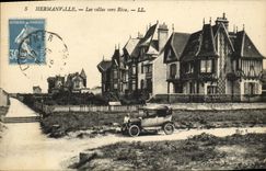 VINTAGE POSTCARD Hermanville the villas towards Rivetted Automobile