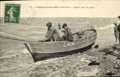 VINTAGE POSTCARD Langrune On Sea Departure For Fishing Caen Boat