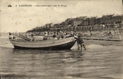 VINTAGE POSTCARD Langrune One Embarks On the Beach Boat Children