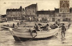 VINTAGE POSTCARD Langrune Marins Bleaches on grass Boat Children of it