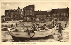 VINTAGE POSTCARD Langrune Marins Bleaches on grass Boat of it